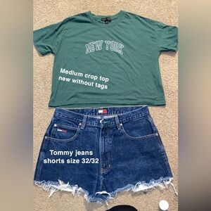 Tommy Jeans Denim Shorts and Green Crop Top